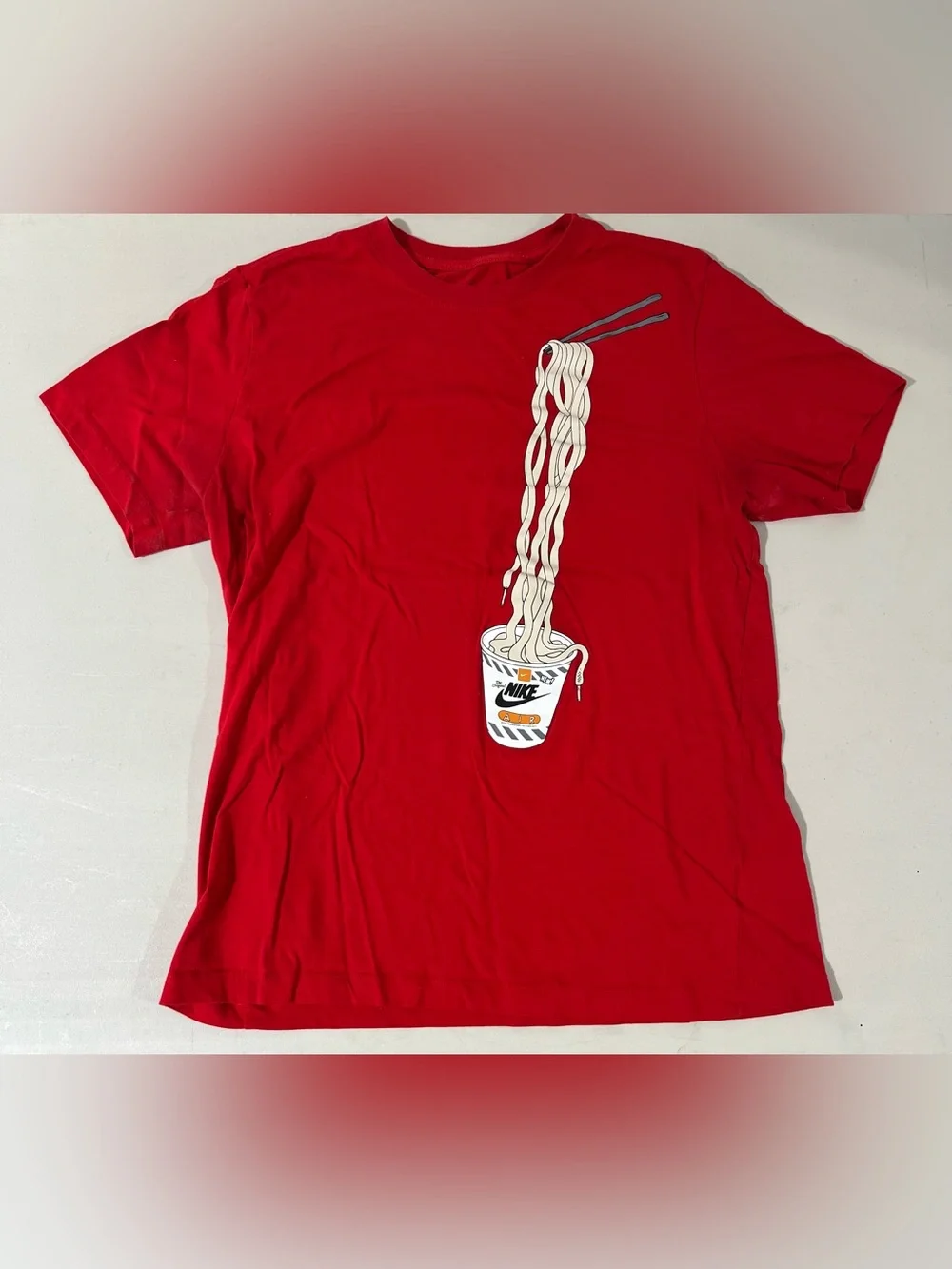 Nike Red Tee with White Noodle Cup Graphic